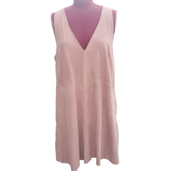 Free People Retro Love Pink Suede Shift Dress V Neck Sleeveless Pockets Medium - Picture 2 of 10